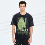Unisex Fish Printed Washed Tee