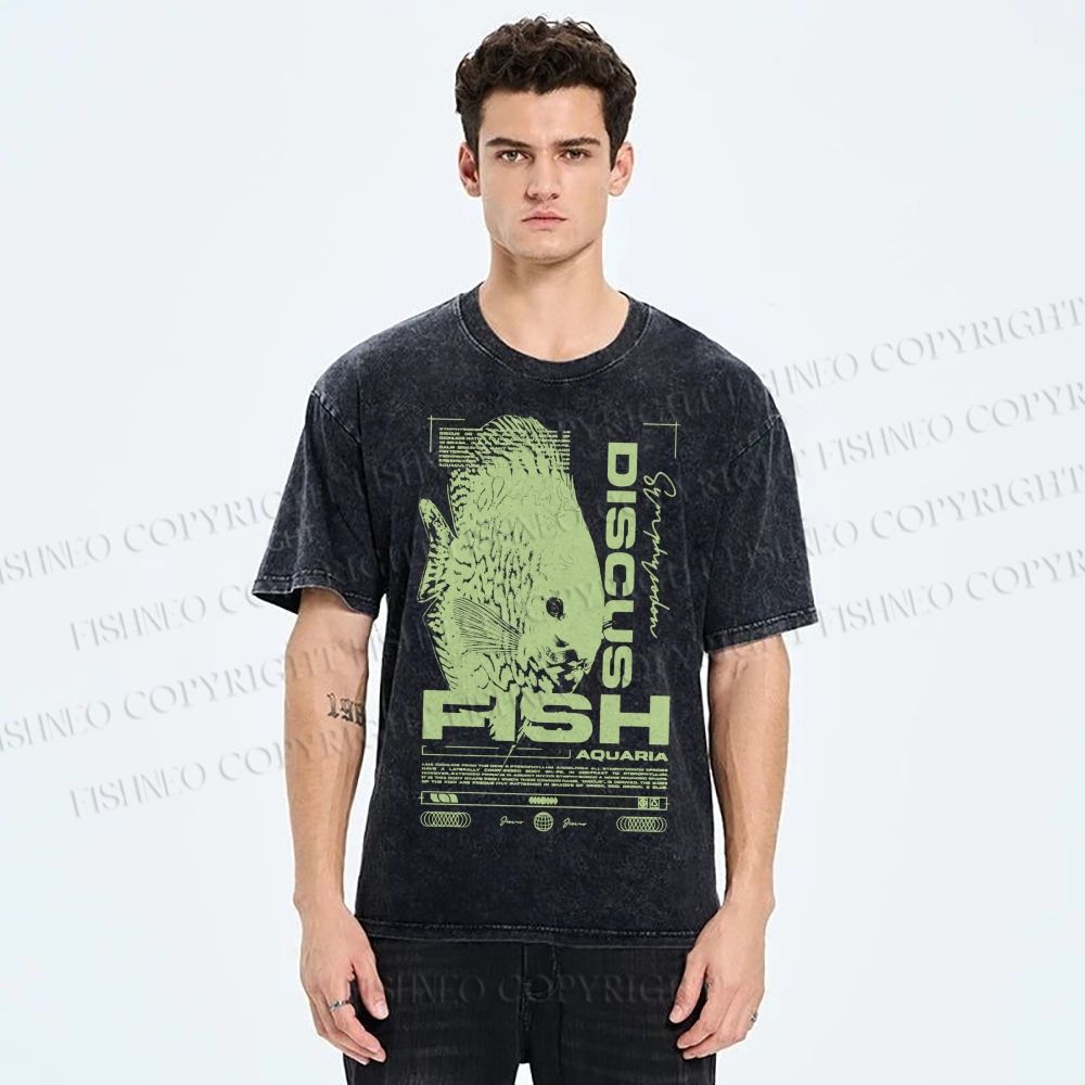 Unisex Fish Printed Washed Tee