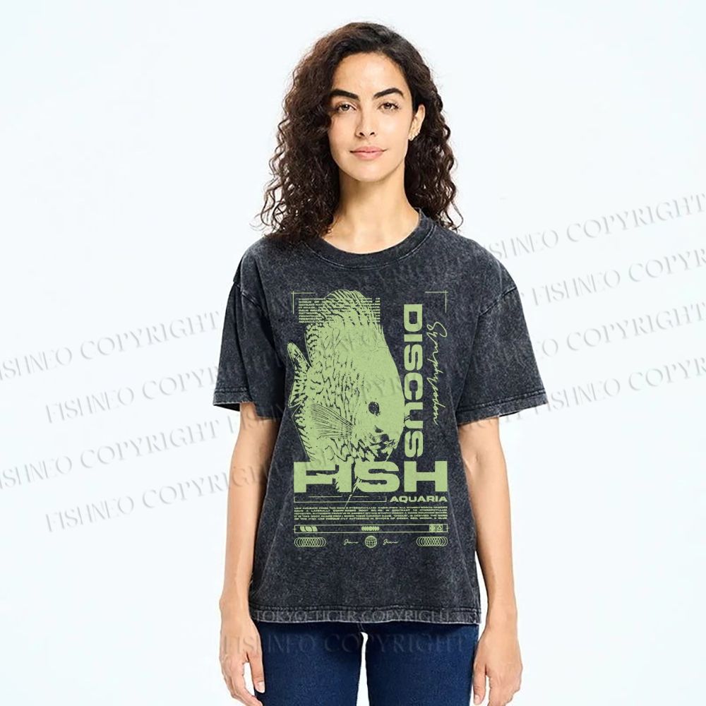 Unisex Fish Printed Washed Tee