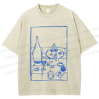 Unisex Vintage Dining-table Printed Washed Tee