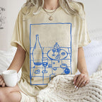 Unisex Vintage Dining-table Printed Washed Tee