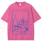 Unisex Vintage Dining-table Printed Washed Tee