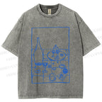 Unisex Vintage Dining-table Printed Washed Tee