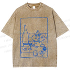 Unisex Vintage Dining-table Printed Washed Tee