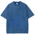 Unisex Vintage Dining-table Printed Washed Tee