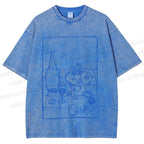 Unisex Vintage Dining-table Printed Washed Tee