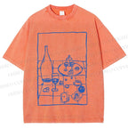 Unisex Vintage Dining-table Printed Washed Tee