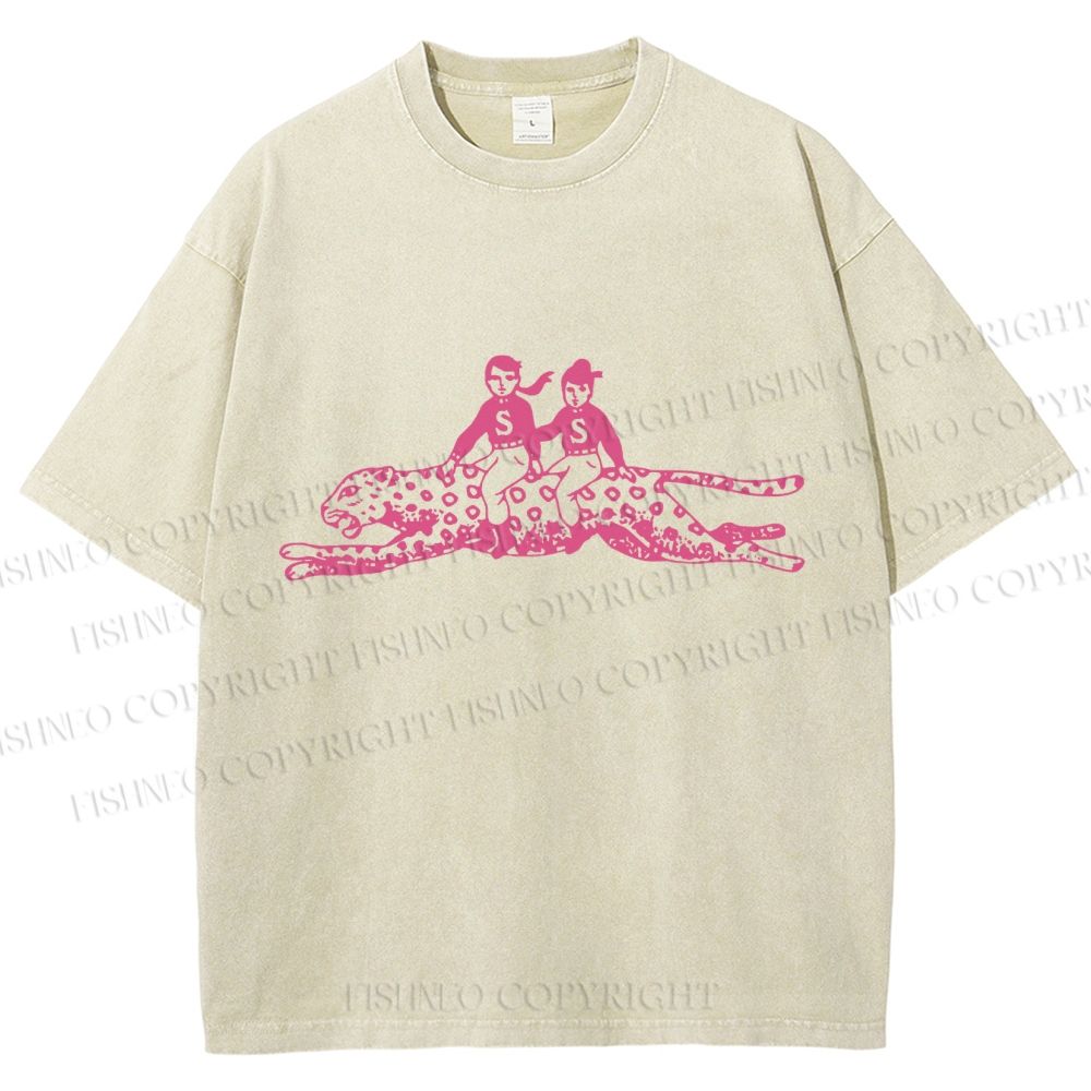 Unisex Funny Leopard Printed Washed Tee