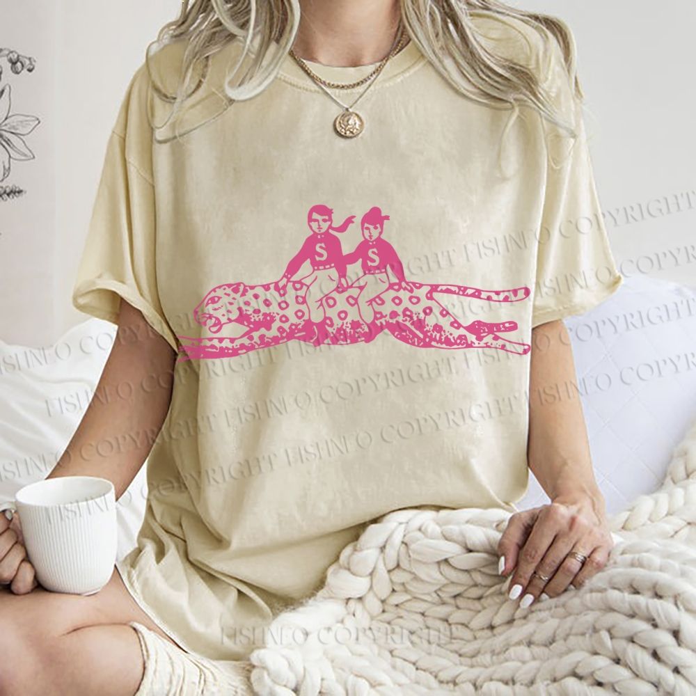 Unisex Funny Leopard Printed Washed Tee