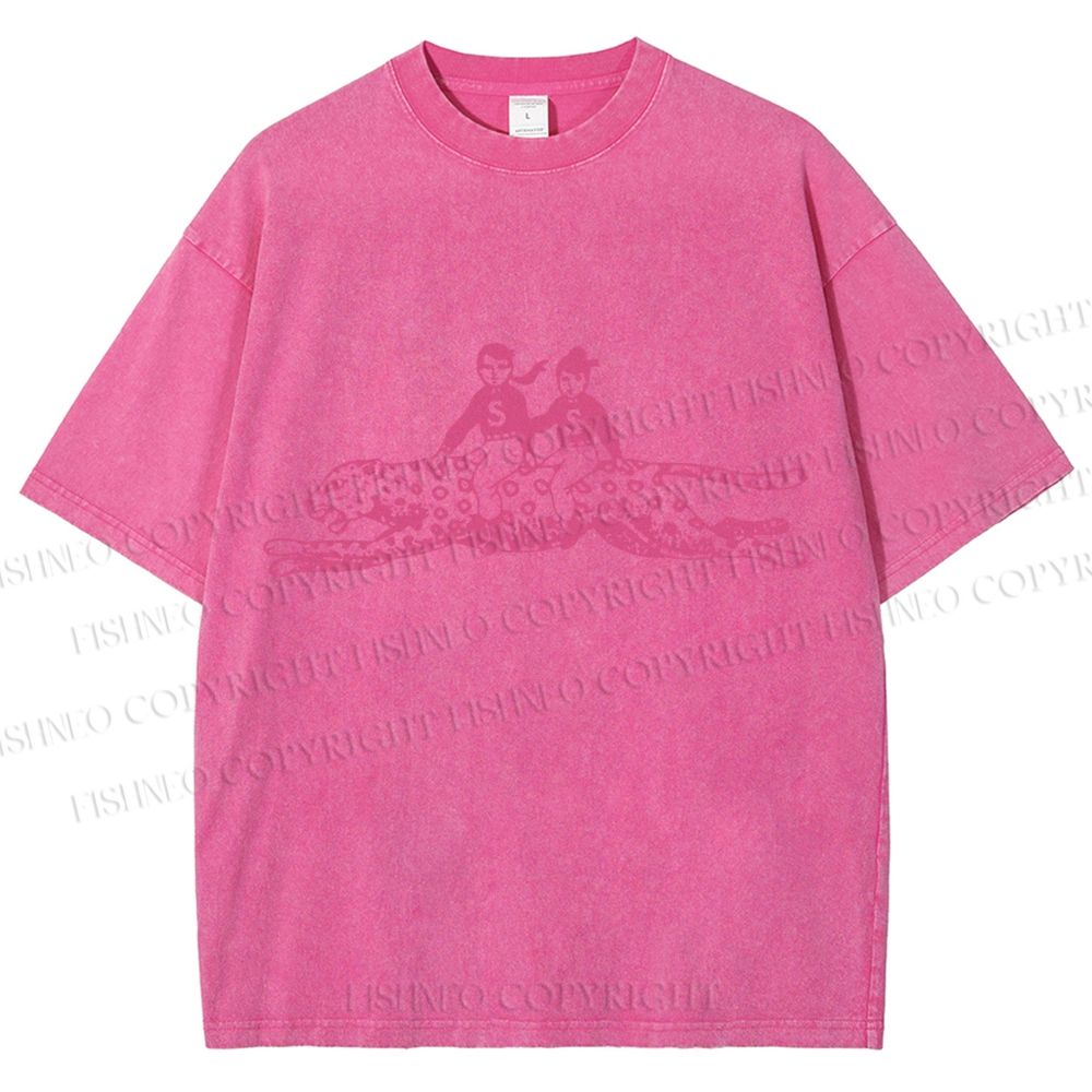 Unisex Funny Leopard Printed Washed Tee