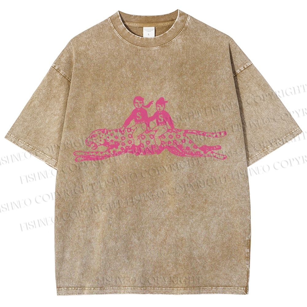 Unisex Funny Leopard Printed Washed Tee