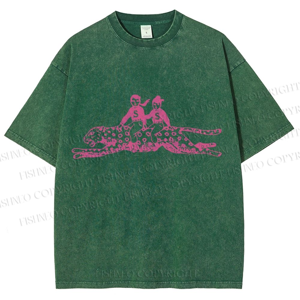 Unisex Funny Leopard Printed Washed Tee