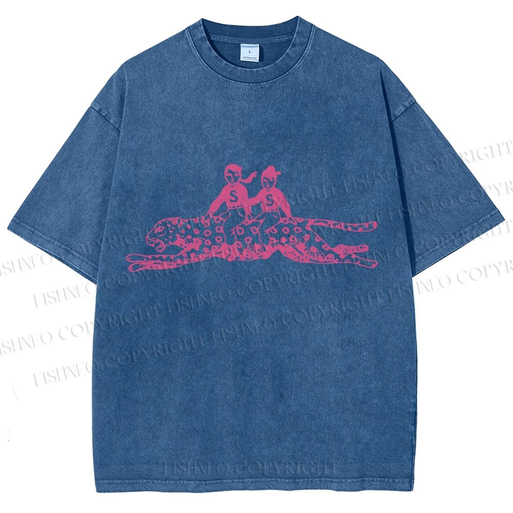 Unisex Funny Leopard Printed Washed Tee