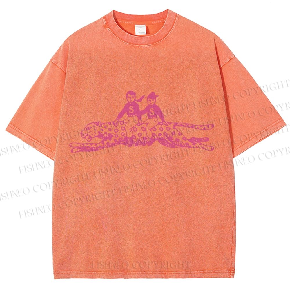 Unisex Funny Leopard Printed Washed Tee