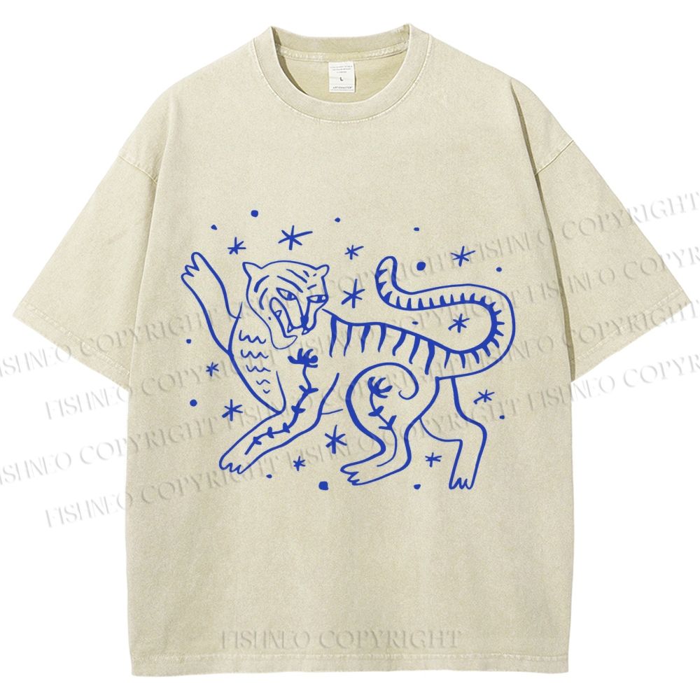 Unisex Funny Leopard Printed Washed Tee