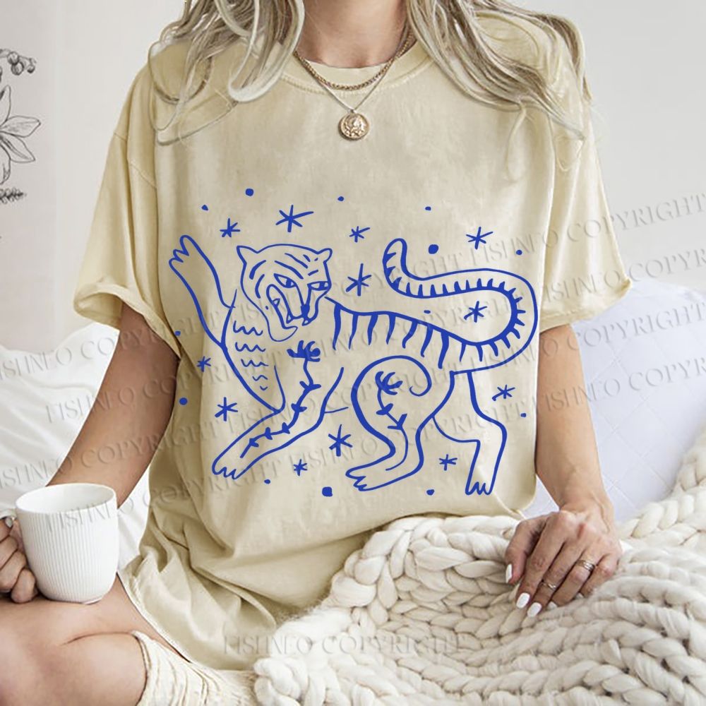 Unisex Funny Leopard Printed Washed Tee
