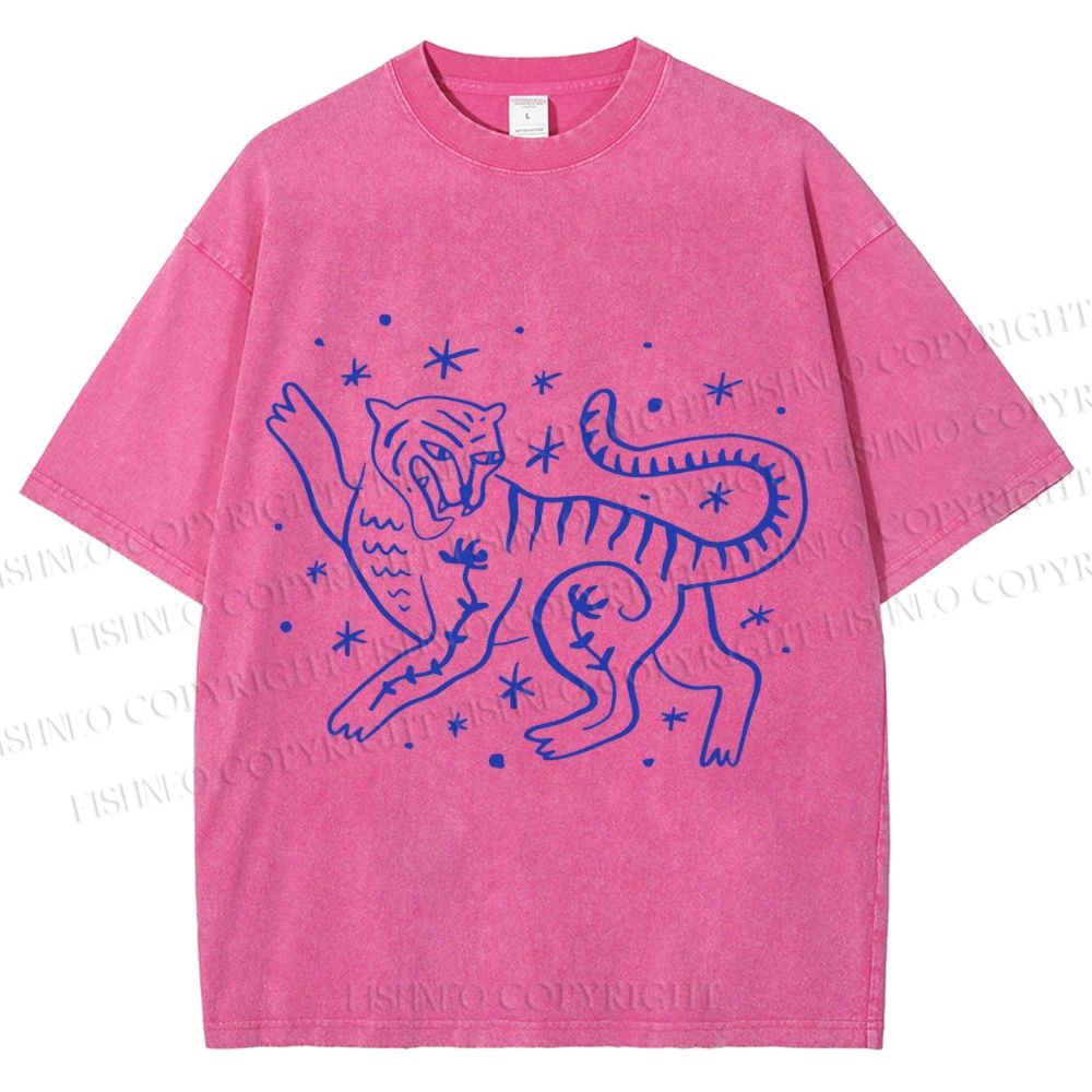 Unisex Funny Leopard Printed Washed Tee