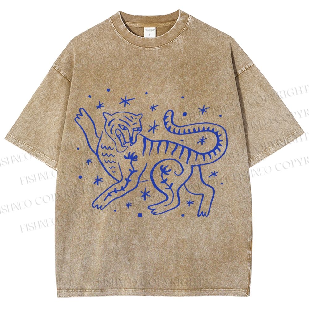 Unisex Funny Leopard Printed Washed Tee