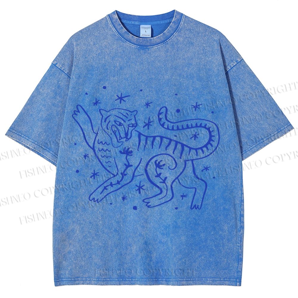 Unisex Funny Leopard Printed Washed Tee