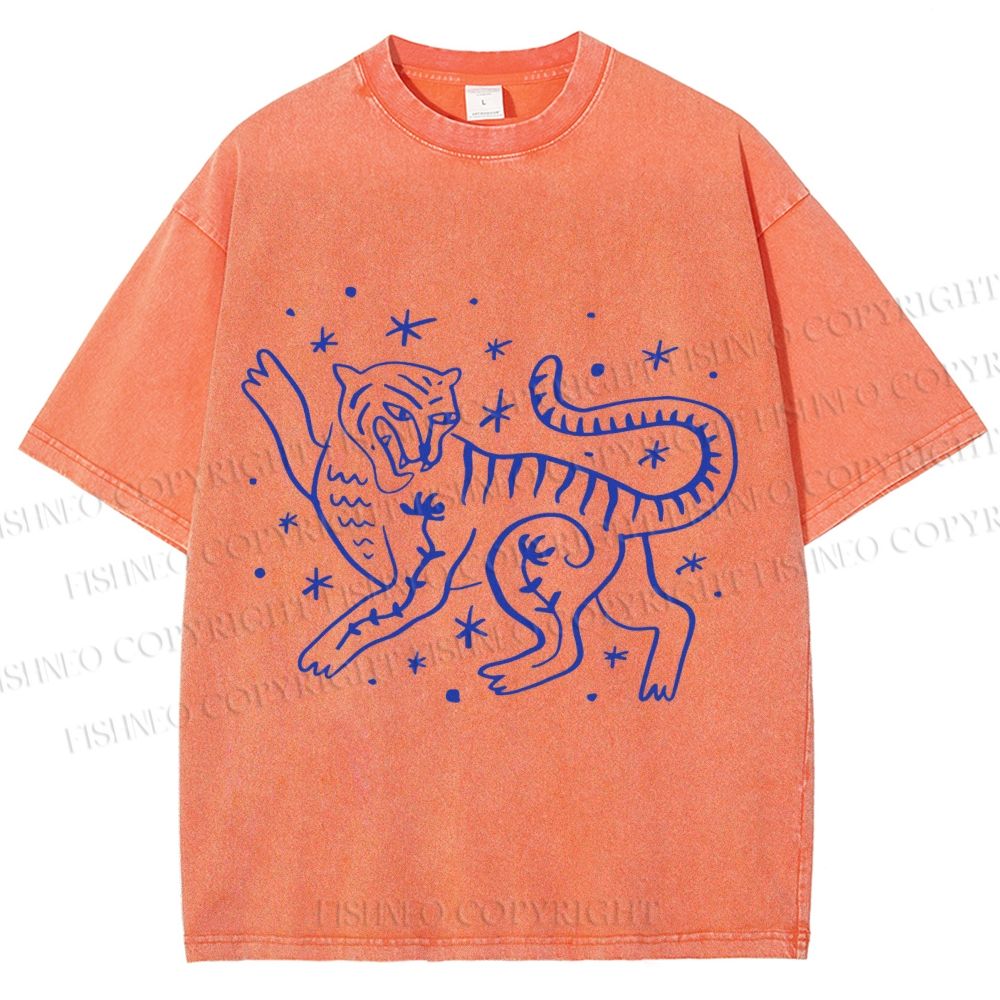 Unisex Funny Leopard Printed Washed Tee