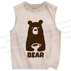 Unisex Vintage Bear Have Coffee Printed Washed Tank Top