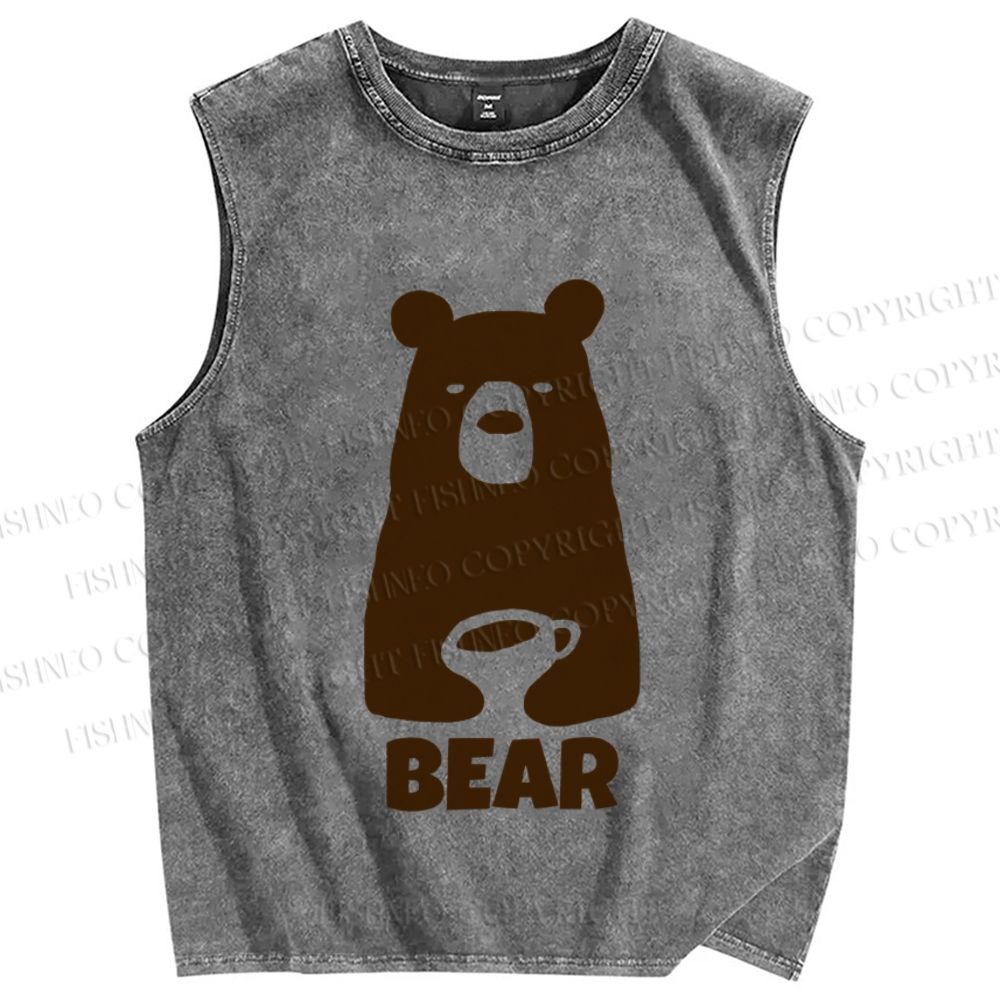 Unisex Vintage Bear Have Coffee Printed Washed Tank Top