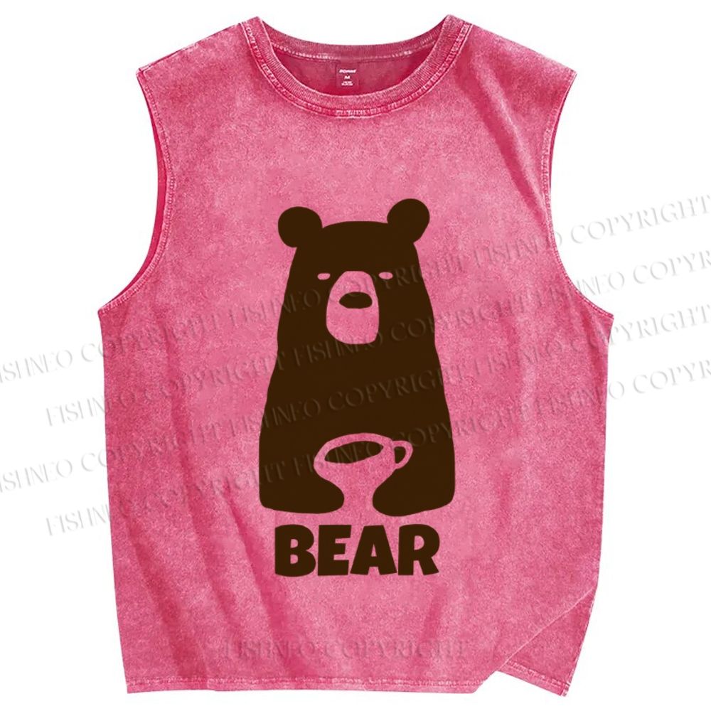 Unisex Vintage Bear Have Coffee Printed Washed Tank Top