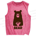 Unisex Vintage Bear Have Coffee Printed Washed Tank Top