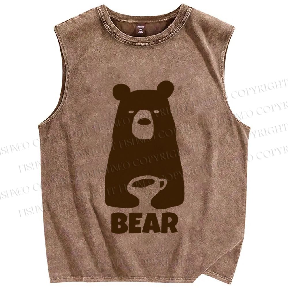 Unisex Vintage Bear Have Coffee Printed Washed Tank Top