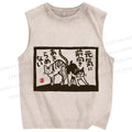 Unisex Vintage Cat Printed Washed Tank Top