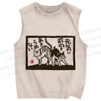 Unisex Vintage Cat Printed Washed Tank Top