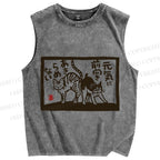 Unisex Vintage Cat Printed Washed Tank Top