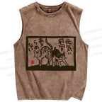 Unisex Vintage Cat Printed Washed Tank Top