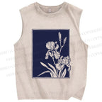 Unisex Vintage Flower Printed Washed Tank Top
