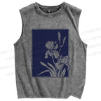 Unisex Vintage Flower Printed Washed Tank Top