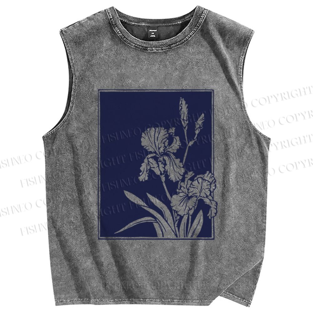 Unisex Vintage Flower Printed Washed Tank Top