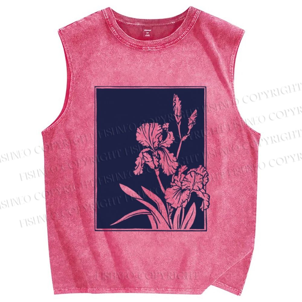 Unisex Vintage Flower Printed Washed Tank Top