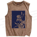 Unisex Vintage Flower Printed Washed Tank Top