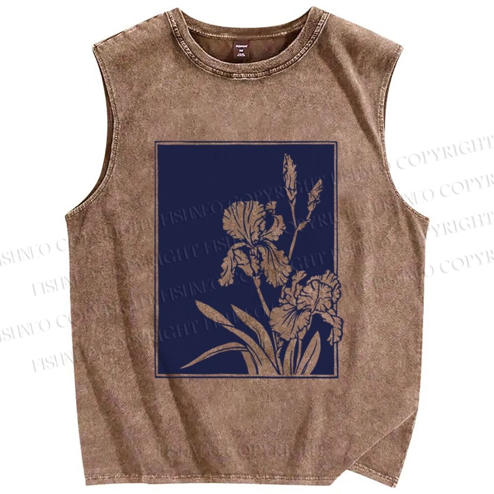 Unisex Vintage Flower Printed Washed Tank Top