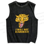 Unisex Cartoon Leopard I will not elaborate Printed Washed Tank Top