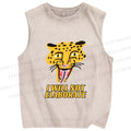 Unisex Cartoon Leopard I will not elaborate Printed Washed Tank Top