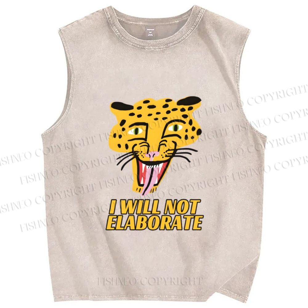 Unisex Cartoon Leopard I will not elaborate Printed Washed Tank Top