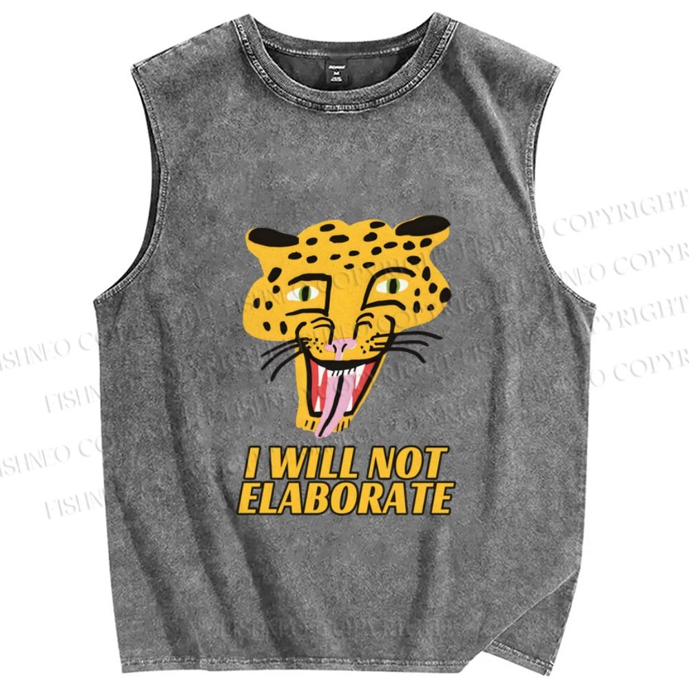 Unisex Cartoon Leopard I will not elaborate Printed Washed Tank Top