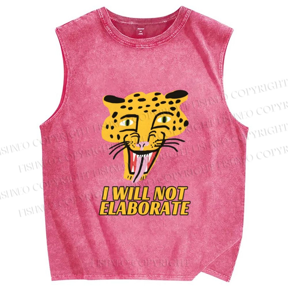 Unisex Cartoon Leopard I will not elaborate Printed Washed Tank Top