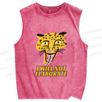 Unisex Cartoon Leopard I will not elaborate Printed Washed Tank Top