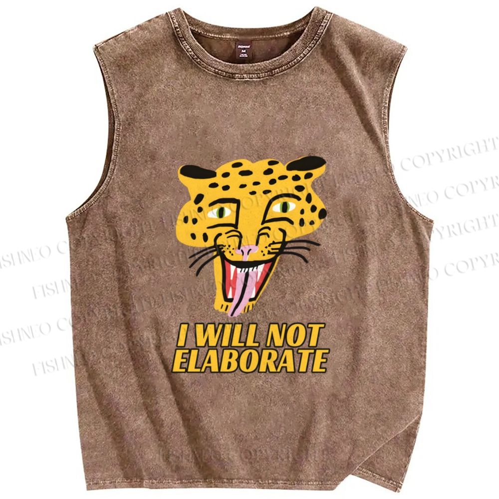 Unisex Cartoon Leopard I will not elaborate Printed Washed Tank Top