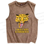 Unisex Cartoon Leopard I will not elaborate Printed Washed Tank Top