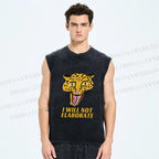 Unisex Cartoon Leopard I will not elaborate Printed Washed Tank Top