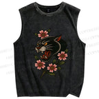 Unisex Old School Leopard Printed Washed Tank Top