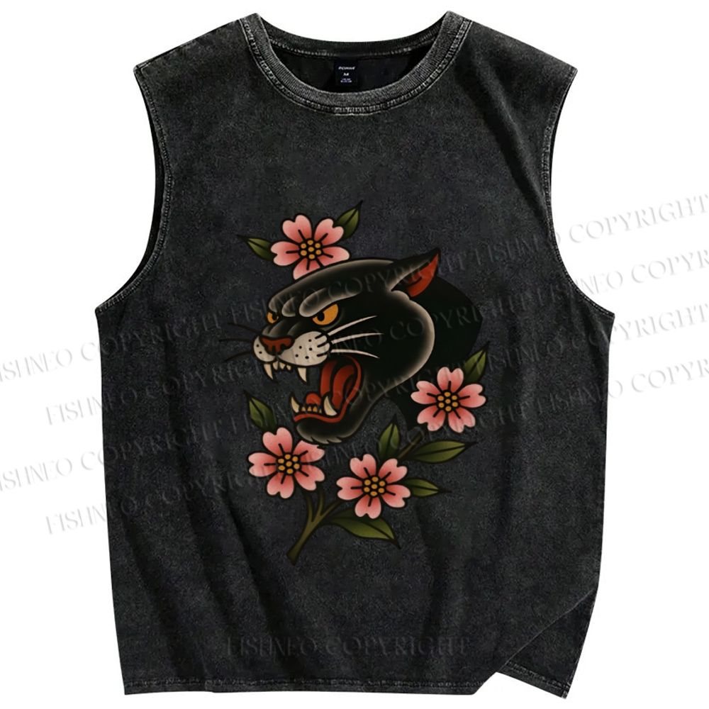Unisex Old School Leopard Printed Washed Tank Top